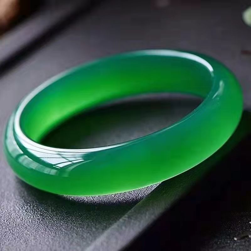 【带证】(国检证书)帝王绿玛瑙手镯女绿玉髓玉手镯冰种满绿