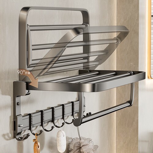 Luxury Towel Rack Gun Gray Bath Towel Rack Folding Bathroom Storage Shelf Towel Bar Bathroom Hotel Hanging Set 