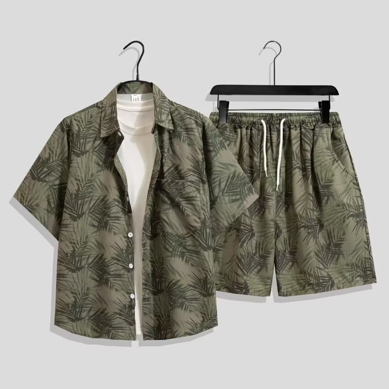 태국 꽃 셔츠 반바지 정장 남자 하와이 해변 반팔 셔츠 커플 착용 2025 새로운 여름 재킷