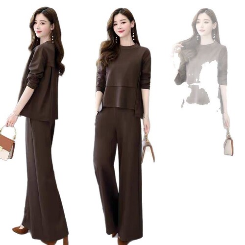 2025 Spring and Autumn Youthful Slimming Set for Women, Early Spring Stylish and Fashionable, Chic and Elegant Wide Leg Pants Two-Piece Set