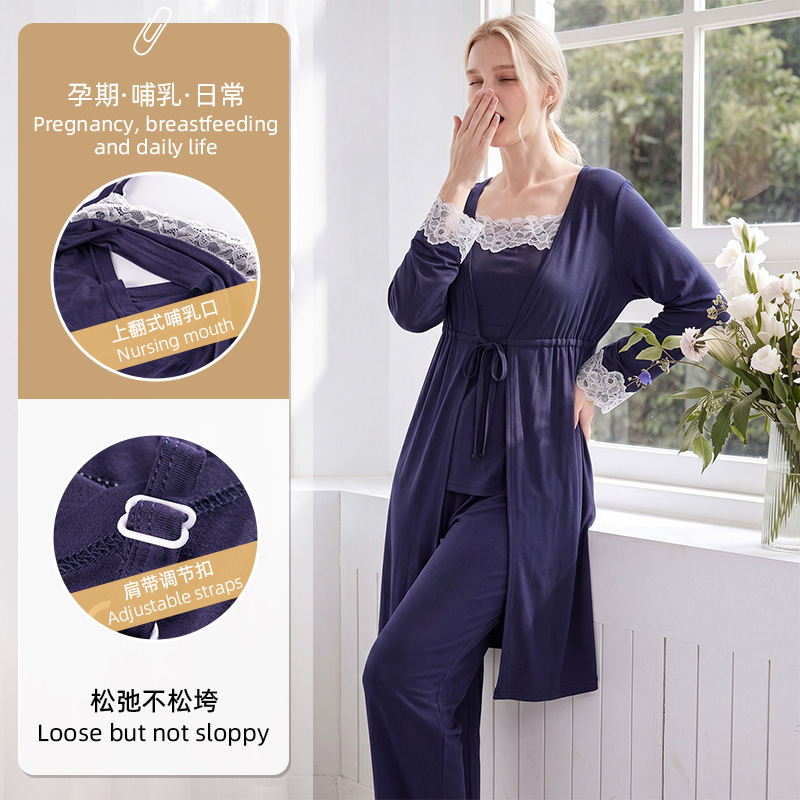 New Summer Thin Maternity Wear, Maternal and Infant Grade a Modal Maternity Set, Nursing Pajamas Three-Piece Set Wholesale