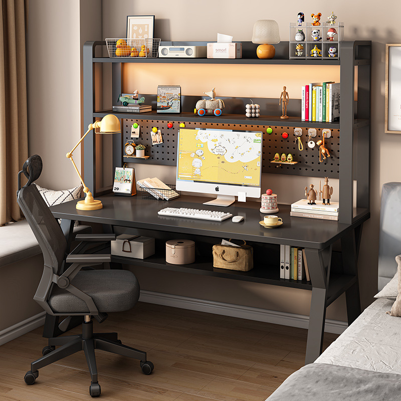 Hole Board Computer Desk Household Simple Desk Bookshelf Integrated Table Junior Senior high school Study Table Small Bedroom Office Desk Hole Board Computer Desk Household Simple Desk Bookshelf Integrated Table Junior Senior high school Study Table Small Bedroom Office Desk