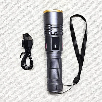 White Laser Zoom Long-Range Strong Light Flashlight with Display Screen, Rechargeable, Ultra-Bright, Large Floodlight, Fill Light for Outdoor Photography (UV fənərlər) - bare-lamp-charging-cable-excluding-battery-and-folding-box