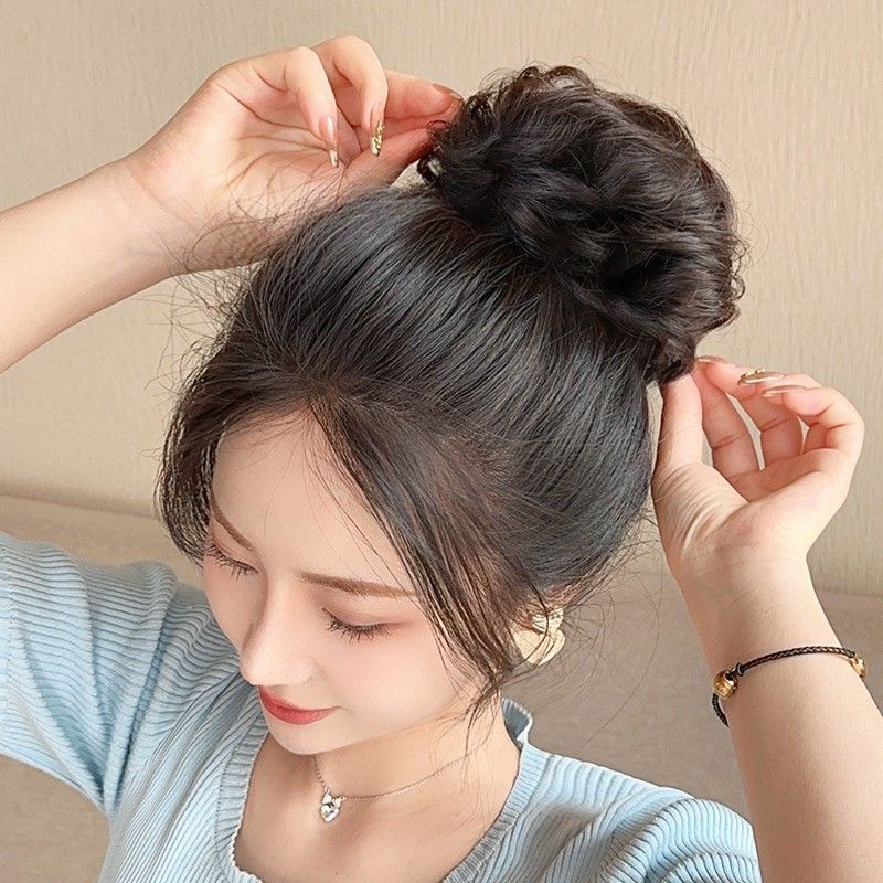 Peluca de cabeza femenina de bola esponjosa anillo de pelo natural flor corsé pelo perezoso updo artefacto Internet celebridad peluca bolsa tocado simulación