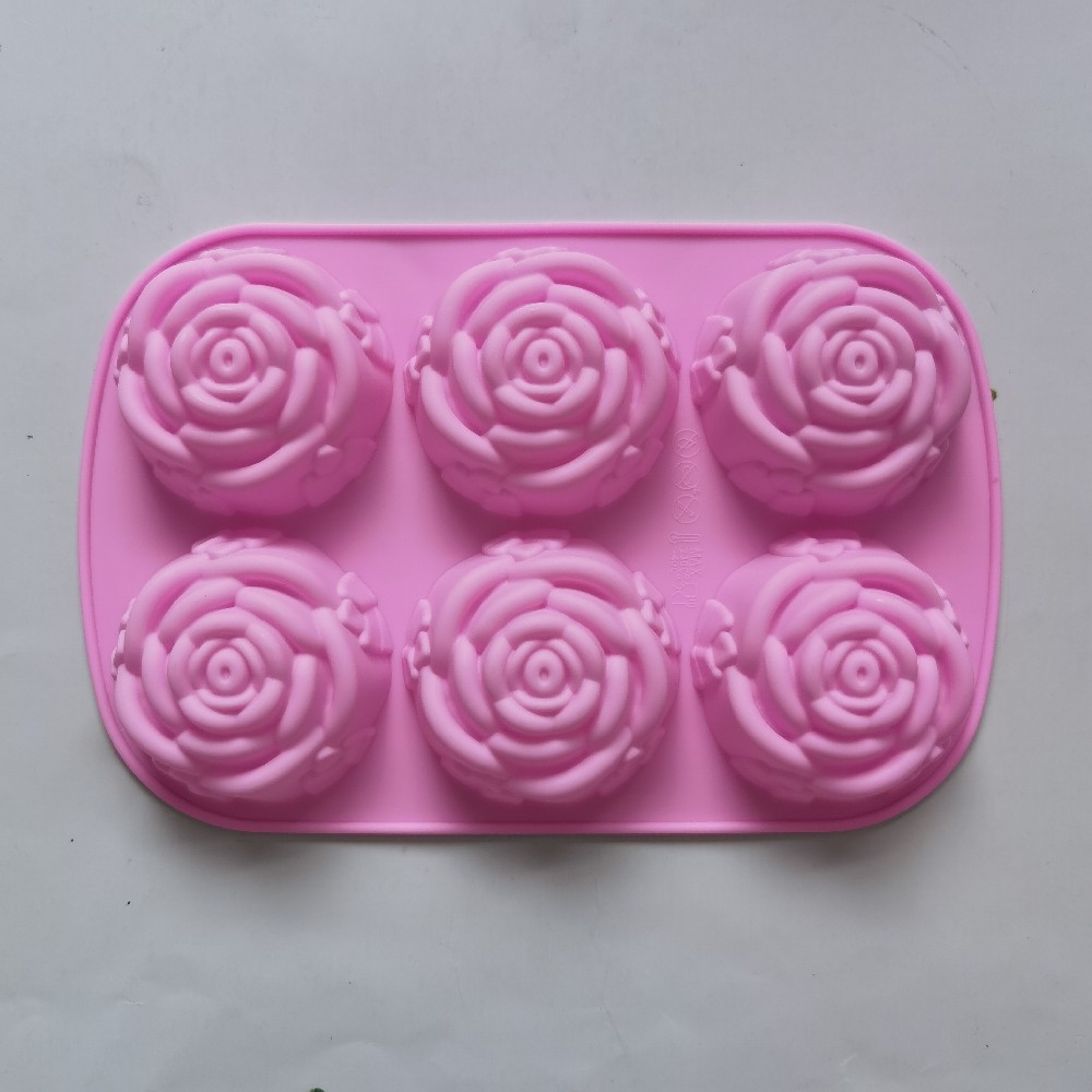 Silicone 6 rosas 340 jabón hecho a mano galletas pasteles molde de pasteles muffins postres herramientas de cocina