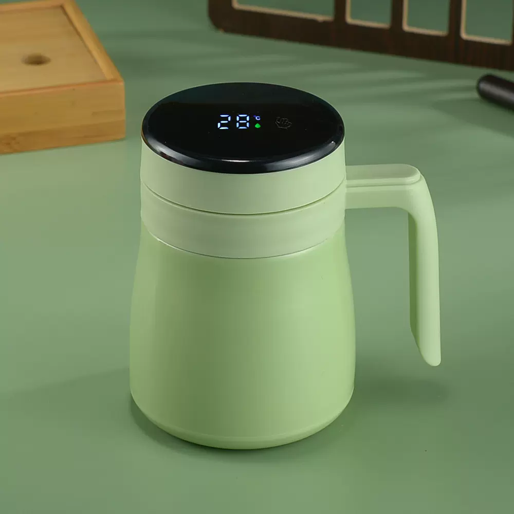 现货高颜值大容量办公室保温杯304不锈钢智能显温杯子带手柄定制