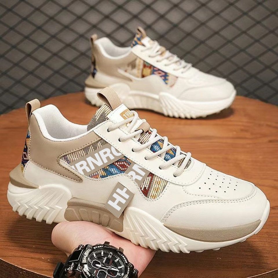 Giày thể thao nam sneaker trắng kiểu mới, giày casual thời trang cho thanh niên, đế dày gót thấp — Màu kaki, Màu xanh dương, màu đỏ