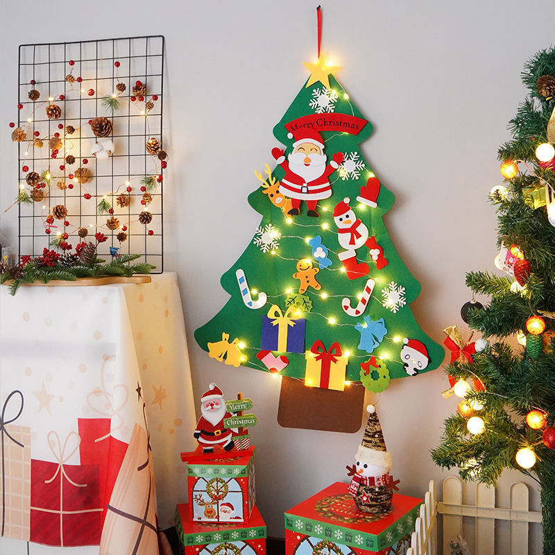 Navidad bricolaje fieltro vacaciones luces decorativas árbol de Navidad luces de colores adornos luminosos regalos para niños hecho a mano paquete de material de bricolaje