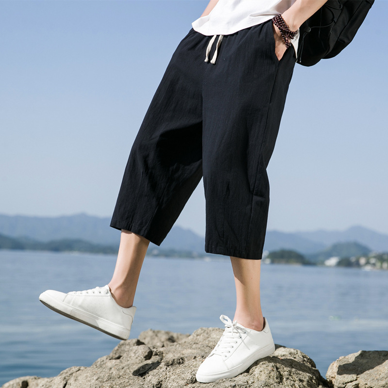 Summer Casual Pants Men's Chinese Style Cotton and Linen All-match Loose Pants Korean Style Fashionable plus size Men's Capri Pants Summer Casual Pants Men's Chinese Style Cotton and Linen All-match Loose Pants Korean Style Fashionable plus size Men's Capri Pants