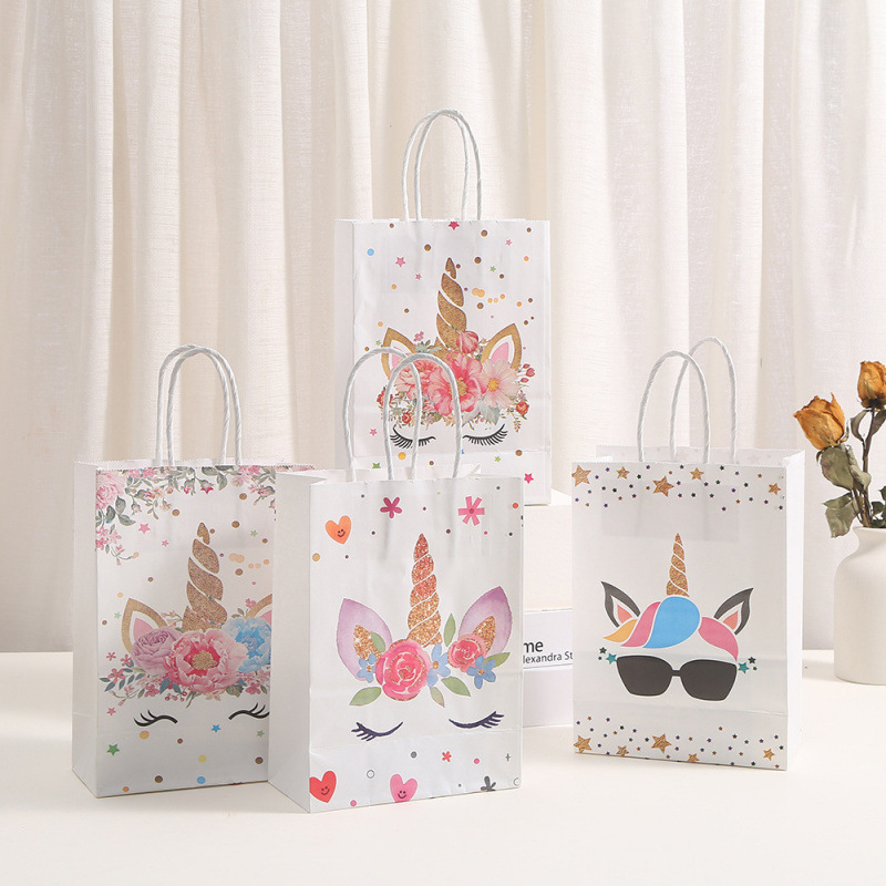 Gift Bag Children's Cartoon Cute Unicorn Tote Bag Birthday Gift Gift Bag Shopping Large Capacity Packaging Bag