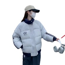 韩系潮牌侧边三杠条纹撞色立领棉衣棉服冬季新款保暖加厚棉袄上衣