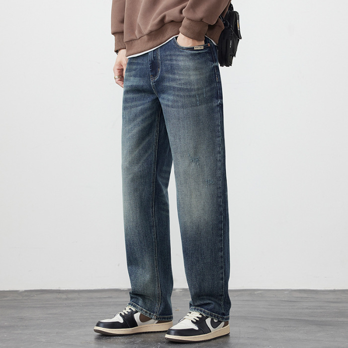 Jeans Elásticos Rectos para Hombre de Algodón Casual Diario