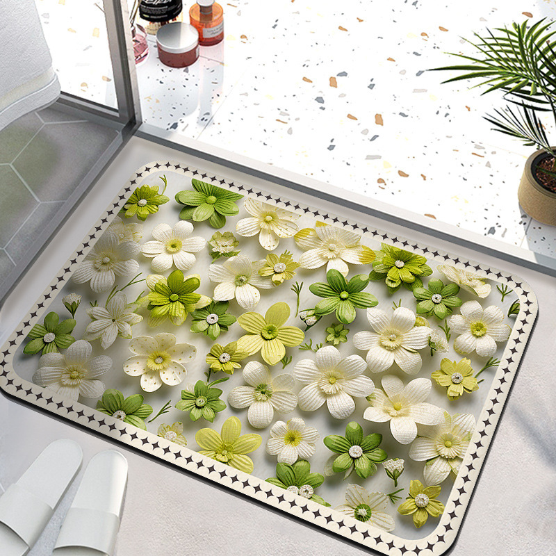 Small fresh bathroom mat 3D three-dimensional diatom mud absorbent mat toilet door quick-drying foot mat toilet non-slip mat Small fresh bathroom mat 3D three-dimensional diatom mud absorbent mat toilet door quick-drying foot mat toilet non-slip mat