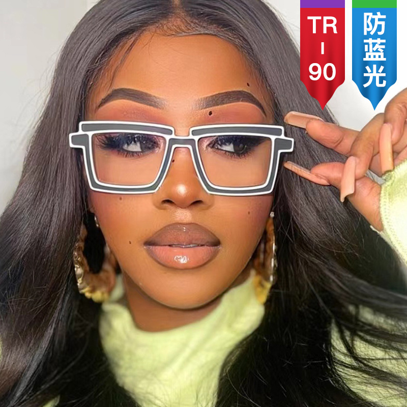 만화 만화 2차원 안경 크로스보더 새로운 촬영 소품 TR90 안티 블루 라이트 파티 빛나는 평면 거울 트렌드