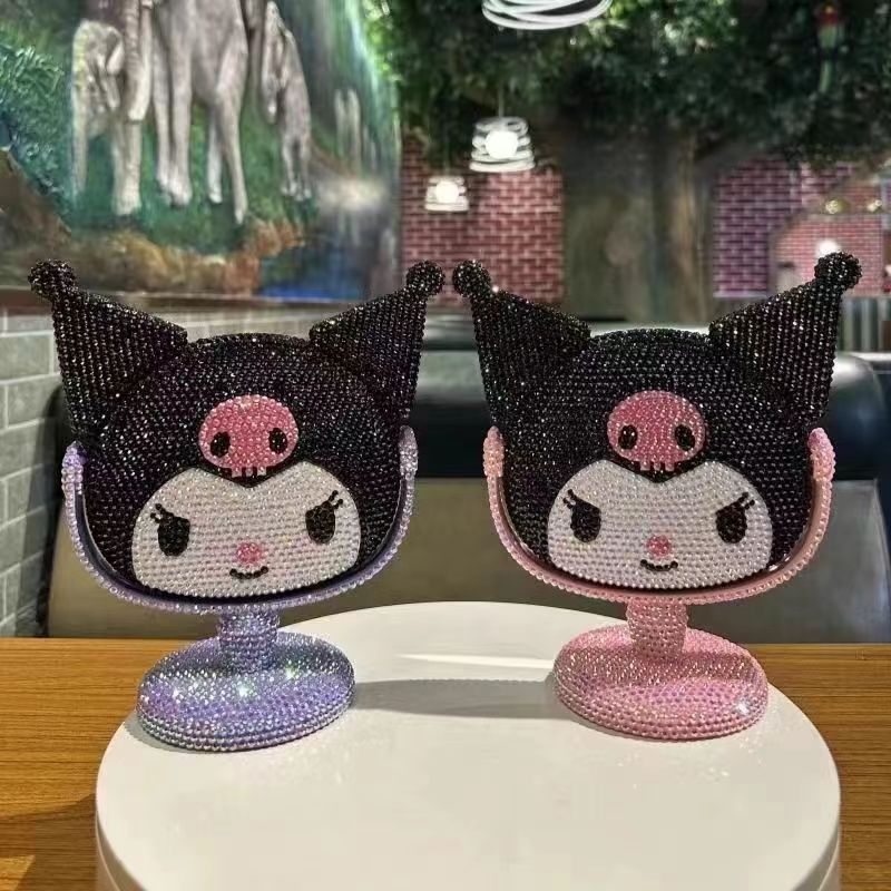 Espejo de maquillaje de escritorio Kulomi, espejo de tocador de diamante de pegatina de bricolaje hecho a mano, diseño de rotación de escritorio creativo, espejo de diamante pegajoso