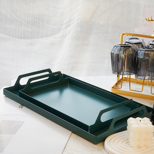 Scandinavian Style Iron Metal Cup Holder Tray Pure Color Metal Tray Right Angle Square Water Cup Tray Dark Green Mirror Day