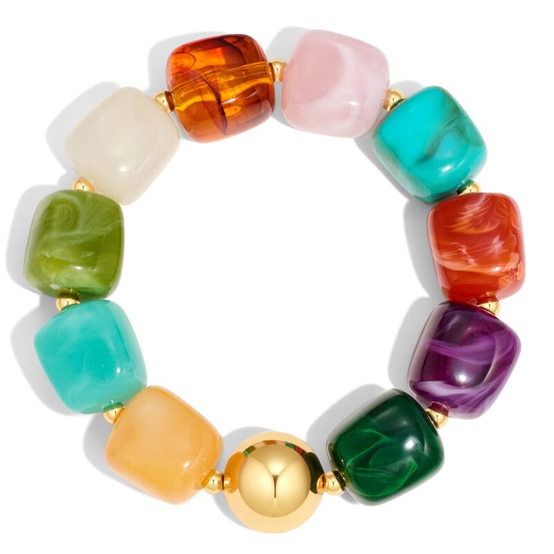 European and American Cross-Border Amazon Hot-Selling Resin Bracelet for Women, Elastic Square Beads, Fashionable and Versatile Ins-Style Hand Accessory