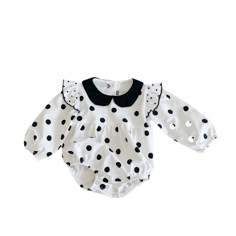 Ins2024 Spring Autumn Baby and Children's jumpsuit, women's baby polka dot long sleeved cotton triangle hoodie, crawling_voghion.com