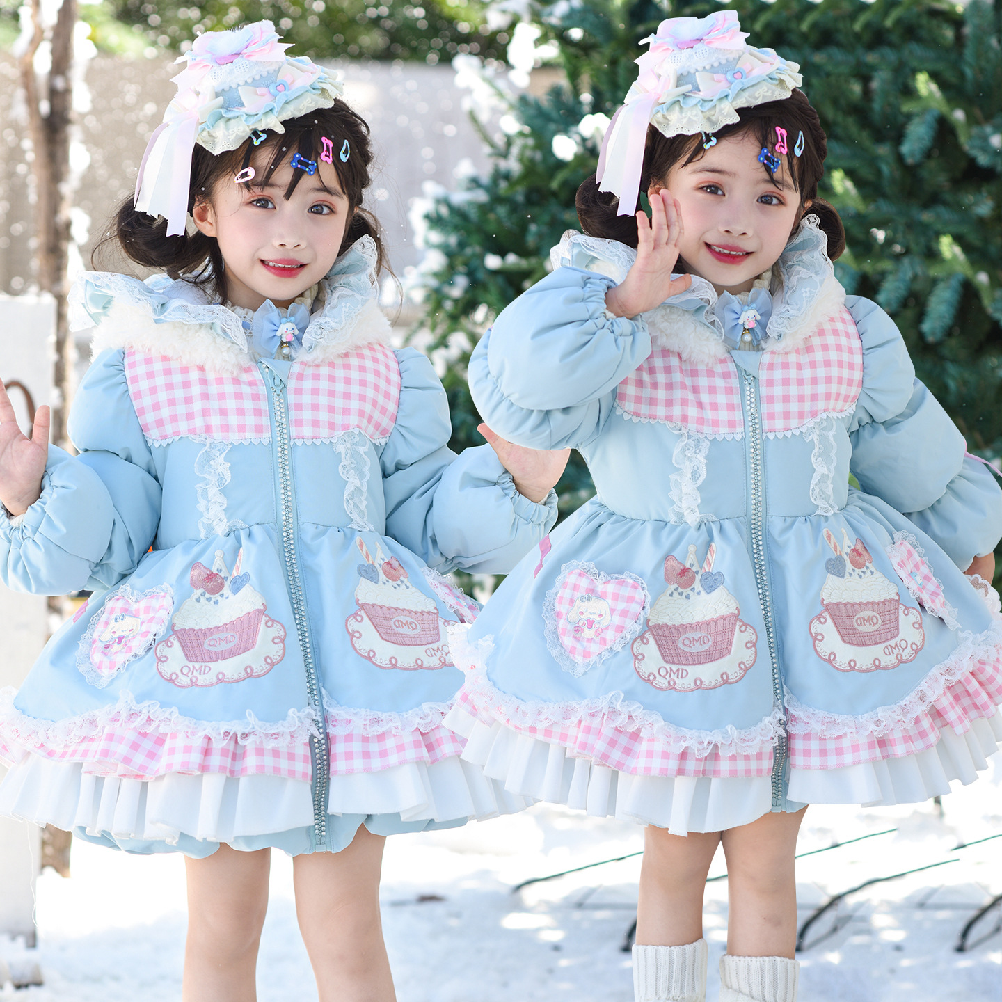 女小童洛丽塔lolita羽绒服2025冬季新款玉桂狗纸杯蛋糕连帽羽绒服