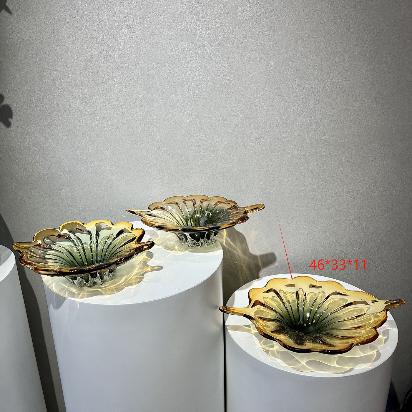 호박색 컬러 블록 잎 과일 접시 대형