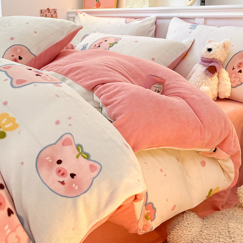 Juego de cuatro piezas de lana de leche gruesa de invierno 2024 nuevo traje de tres piezas de lana de coral más terciopelo cálido de invierno