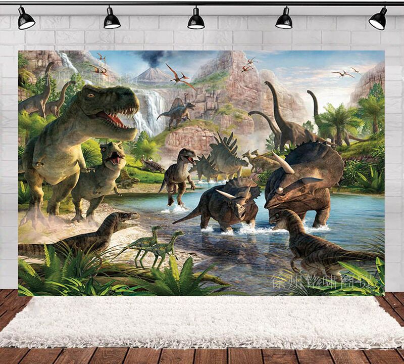 Amazon Forest Dinosaur Cartoon Jungle Children's Birthday Scene Decoration Photography Background Cloth Banner