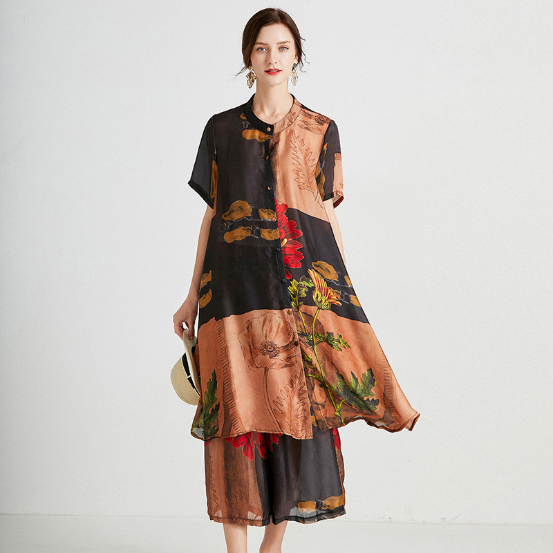 阔腿裤两件套2021年夏季新款休闲时尚香云纱宽松显瘦大码女装