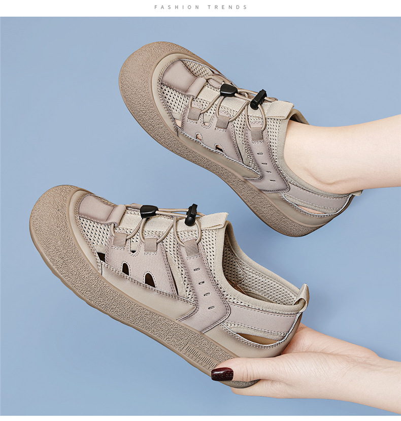 Sandal nữ da thật lỗ thoáng khí đế mềm chống trượt đi biển — 7189 Màu vàng, 7189 màu be chi tiết 9