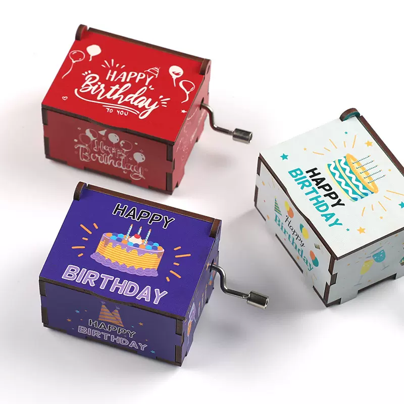跨境热卖生日系列艺术六面彩绘手摇音乐盒生日礼物送朋友家居摆件