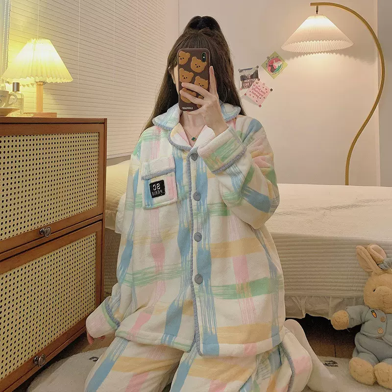 2025新款睡衣女款秋冬季可爱卡通珊瑚绒加绒加厚冬天法兰绒家居服