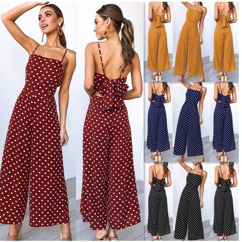 Cross-Border New Trendy Polka Dot Tie-Up Wide-Leg Pants Dress Sexy Amazon Large Stock Available Cross-Border New Trendy Polka Dot Tie-Up Wide-Leg Pants Dress Sexy Amazon Large Stock Available