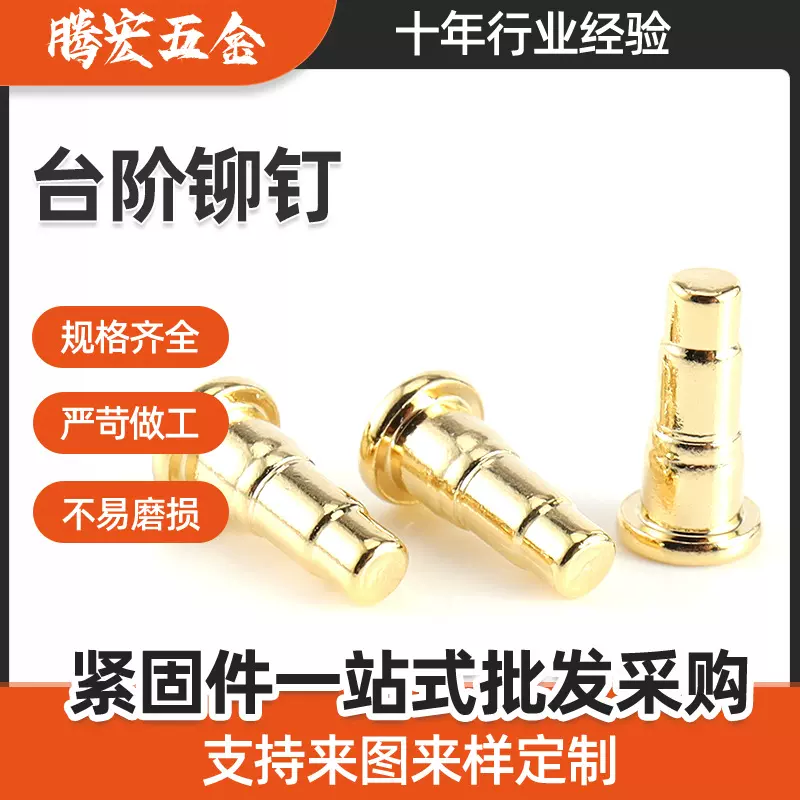 子母铆钉簧顶针铜镀金电极钉  铜铆钉 冷镦铆钉镀锌铁台阶铆钉