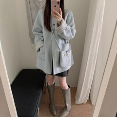2025秋季新款立领双面羊毛大衣女附带小包包显瘦羊毛呢外套女短款