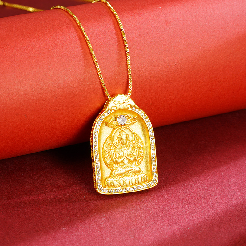 Sand Gold Bodhisattva Fu Colgante con accesorios chinos de mujer micro incrustados auspiciosos como accesorios de joyería Yiwu
