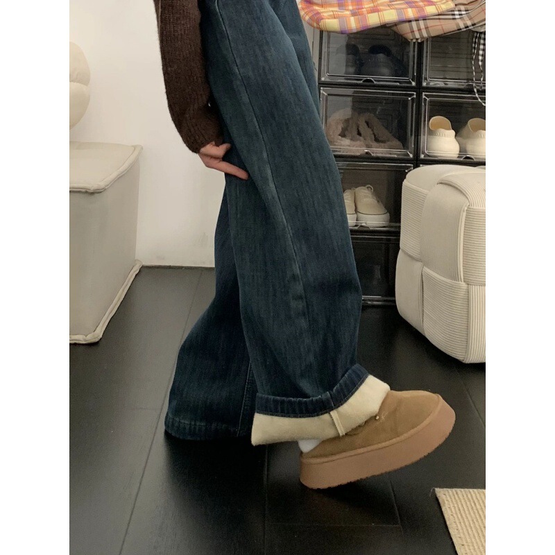 Plus Size Velvet Jeans for Women 2025 New Autumn and Winter New Straight Loose American Retro Thickeneded Wide Leg Pants Plus Size Velvet Jeans for Women 2025 New Autumn and Winter New Straight Loose American Retro Thickeneded Wide Leg Pants