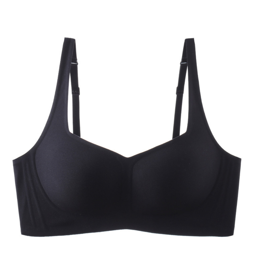 Francés retro chica cuello cuadrado ropa interior de látex sujetador inalámbrico sin costuras de las mujeres pequeño pecho empuja hacia arriba sujetador de soporte superior Delgado