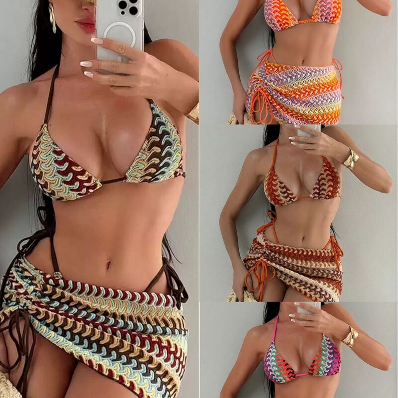 2026 New European and American Seaside Vacation Bikini Swimsuit Three-Piece Sexy Sexy Stripesd Strap Split Swimsuit 2026 New European and American Seaside Vacation Bikini Swimsuit Three-Piece Sexy Sexy Stripesd Strap Split Swimsuit