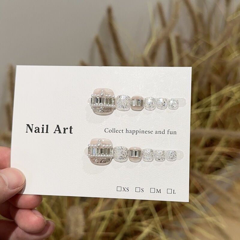 Pure Hand-Wearing Nail Pieces Advanced Sense Spring and Summer Naked Powder silver Foot Art Nail Art White Light Luxury Fake Nail Patch Pure Hand-Wearing Nail Pieces Advanced Sense Spring and Summer Naked Powder silver Foot Art Nail Art White Light Luxury Fake Nail Patch