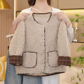 女童加绒外套秋冬季2025新款儿童一体绒棉服冬款女孩毛毛衣