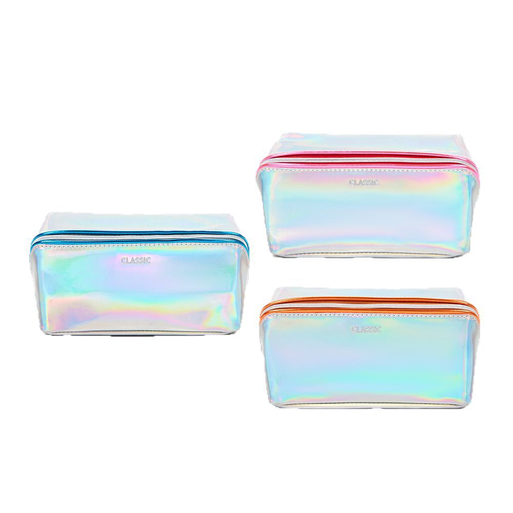 Bolsa de cosméticos ecológica de moda, bolsa de lavado de PVC colorida láser, todo fósforo, impermeable y portátil, embrague de PVC plateado deslumbrante
