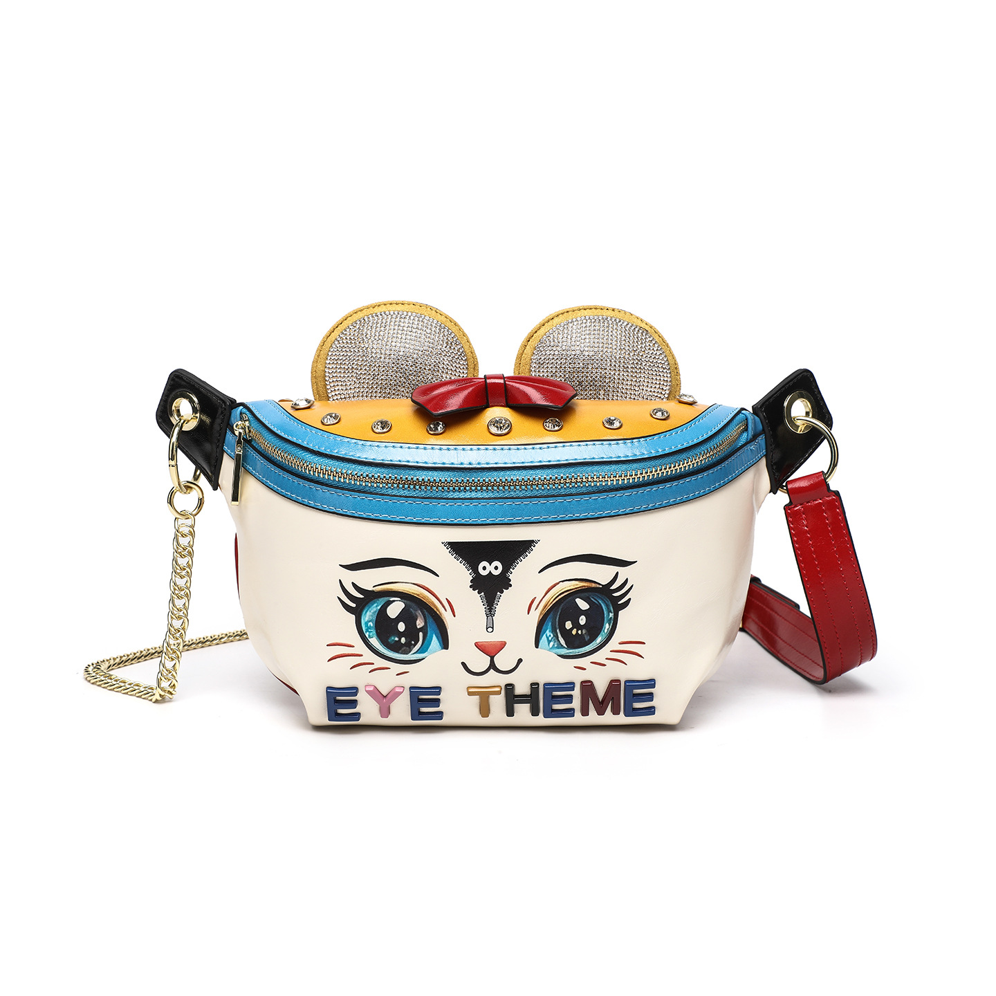 Animal encantador bolso de pecho de dibujos animados banco cadena de diamante de alta calidad PU damas sensación de diseño casual universal 2862 #