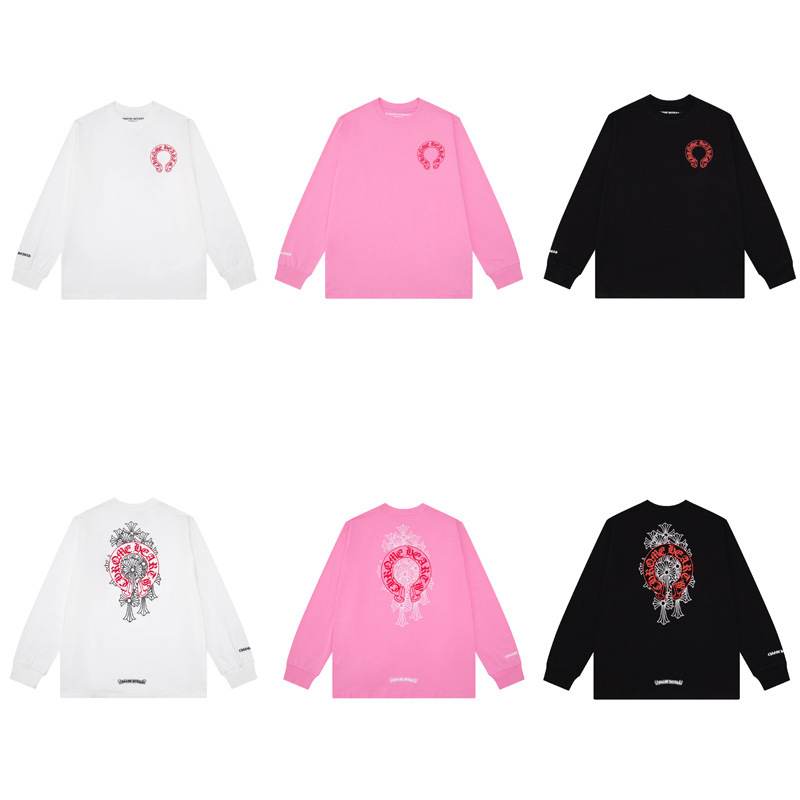 Correct Version of Chrome Hearts24S Classic Phantom Cross Group Red Horseshoe Long-Sleeved T-Shirt for Men and Women Is Now Available
