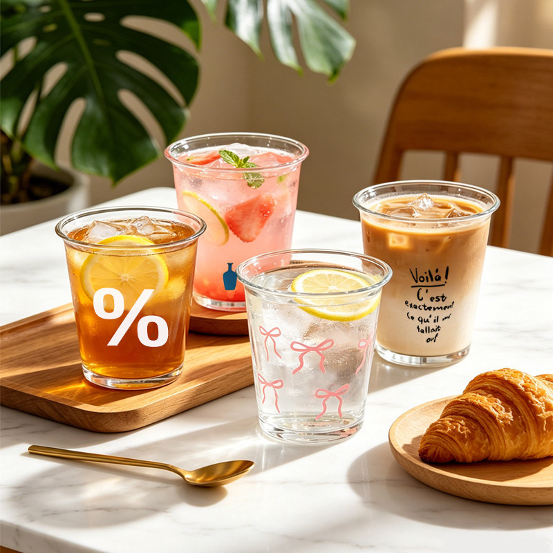 Popular Flip-Top Glass Water Cup with a Light Luxury and High-End Feel, Ice Americano Coffee Ins-Style Glass Cold Brew Cup Beverage Cup Popular Flip-Top Glass Water Cup with a Light Luxury and High-End Feel, Ice Americano Coffee Ins-Style Glass Cold Brew Cup Beverage Cup