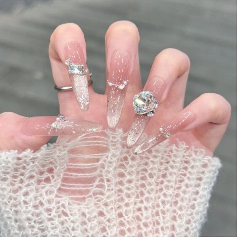 High-End Handmade Sweet Temperament Ice Plum Manicure Wearable Ice-Transparent Pink Cat-Eye French Princess Whitening Patch