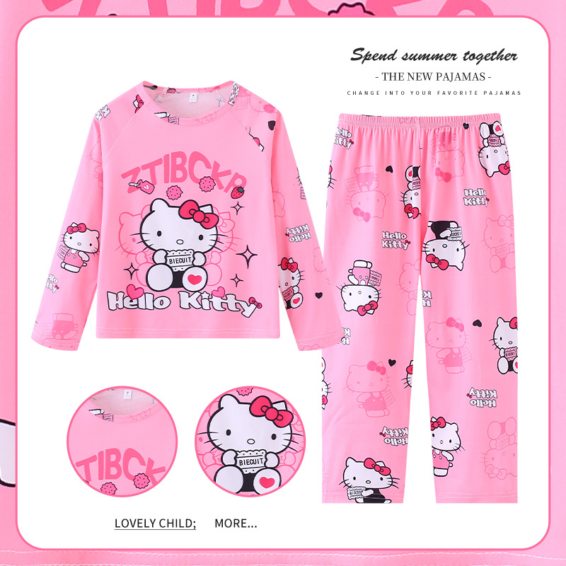 Pijamas de las niñas primavera y otoño manga larga delgada medio y grande niños lindos dibujos animados bebé niños princesa estilo homewear traje