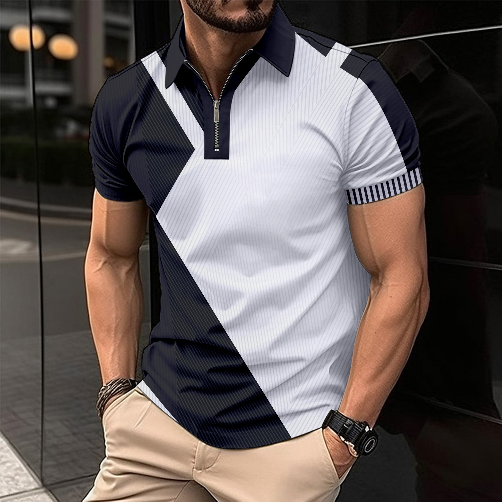 2024 nuevo estilo de comercio exterior europeo y americano casual tendencia de moda de todo fósforo camisa POLO de alta calidad con cremallera de manga corta MB13