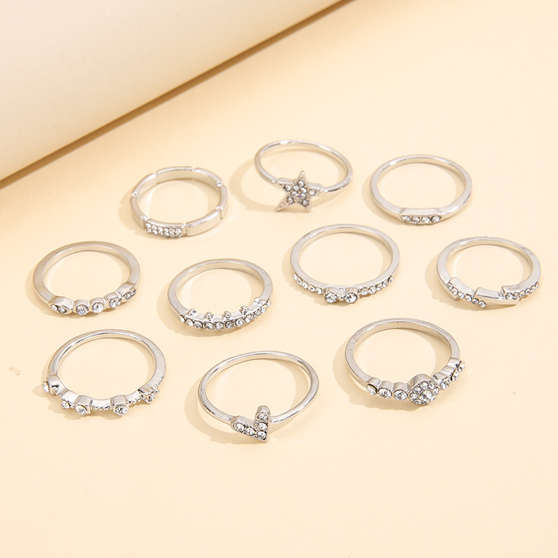 1 Set Retro Heart Shape Butterfly Alloy Plating Metal Rhinestones Womenu0027S Rings