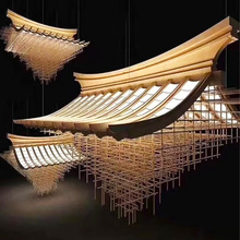 人字顶吊灯苏式木结构屋檐中式会所展馆别墅