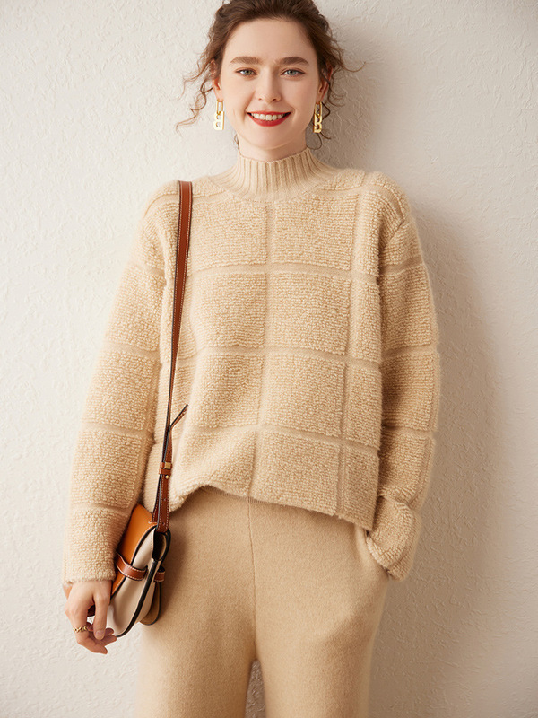 Autumn and winter New thickened towel ring vintage cashmere sweater women's loose fashion half turtleneck cashmere bottoming shirt