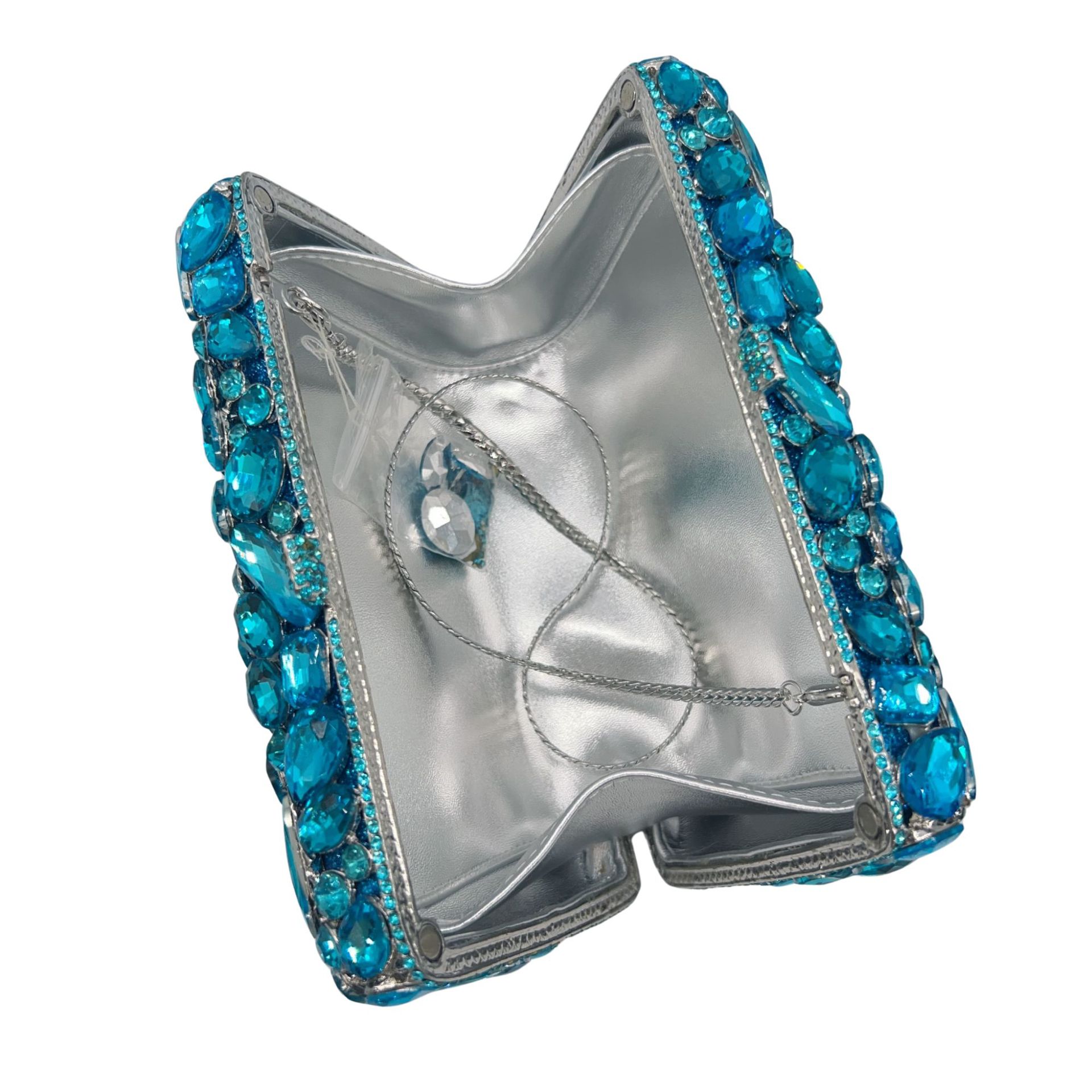 Túi clutch nữ cầm tay đính đá kim cương nước dự tiệc phong cách Âu Mỹ — Màu xanh nước hồ, Cá tính đặt làm